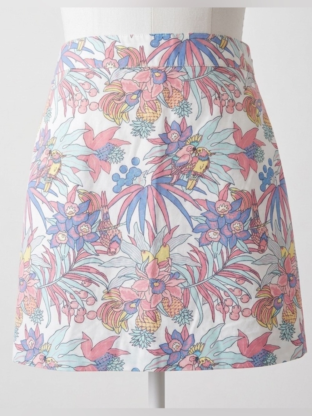 Talbots Canvas Cotton A-Line Pastel Tropical Floral Birds Print Skirt Size 4